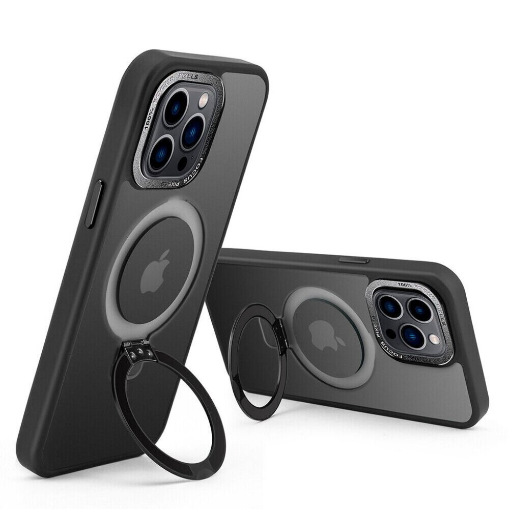 iPhone 15 Pro Max MagSafe Ring Stand Case With Glass Screen Protector, Black